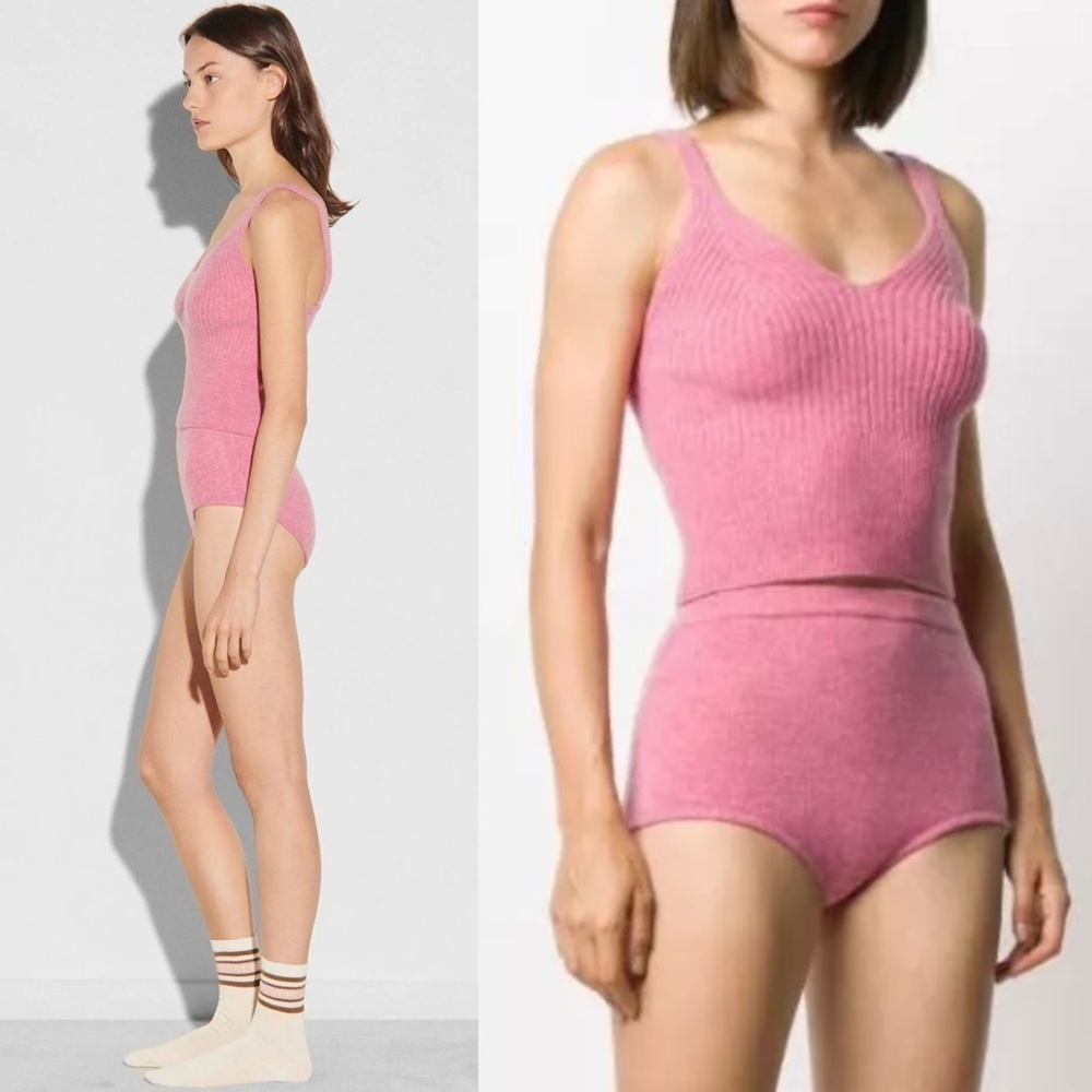 SANDRO Wool‎ Rib Knit Sleeveless V-Neck Slim Cropped Camisole Sweater Tank Top L - Picture 2 of 12